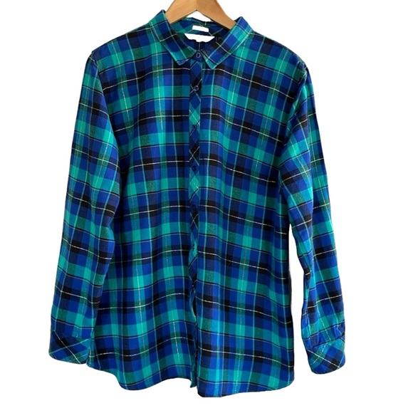 Northern Reflections Tailored Green & Blue Plaid Flannel Shirt Large - Picture 3 of 16
